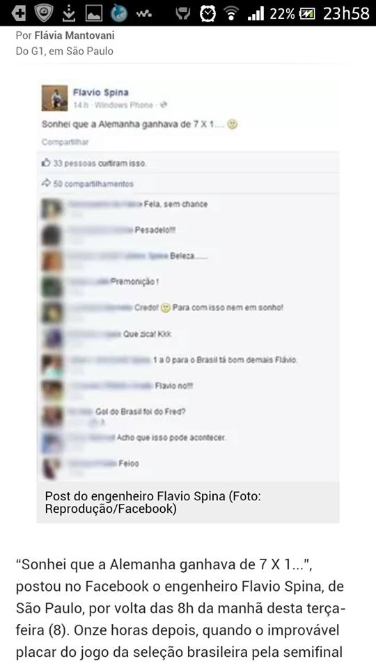 A "premonição" de Flávio (fonte: facebook)